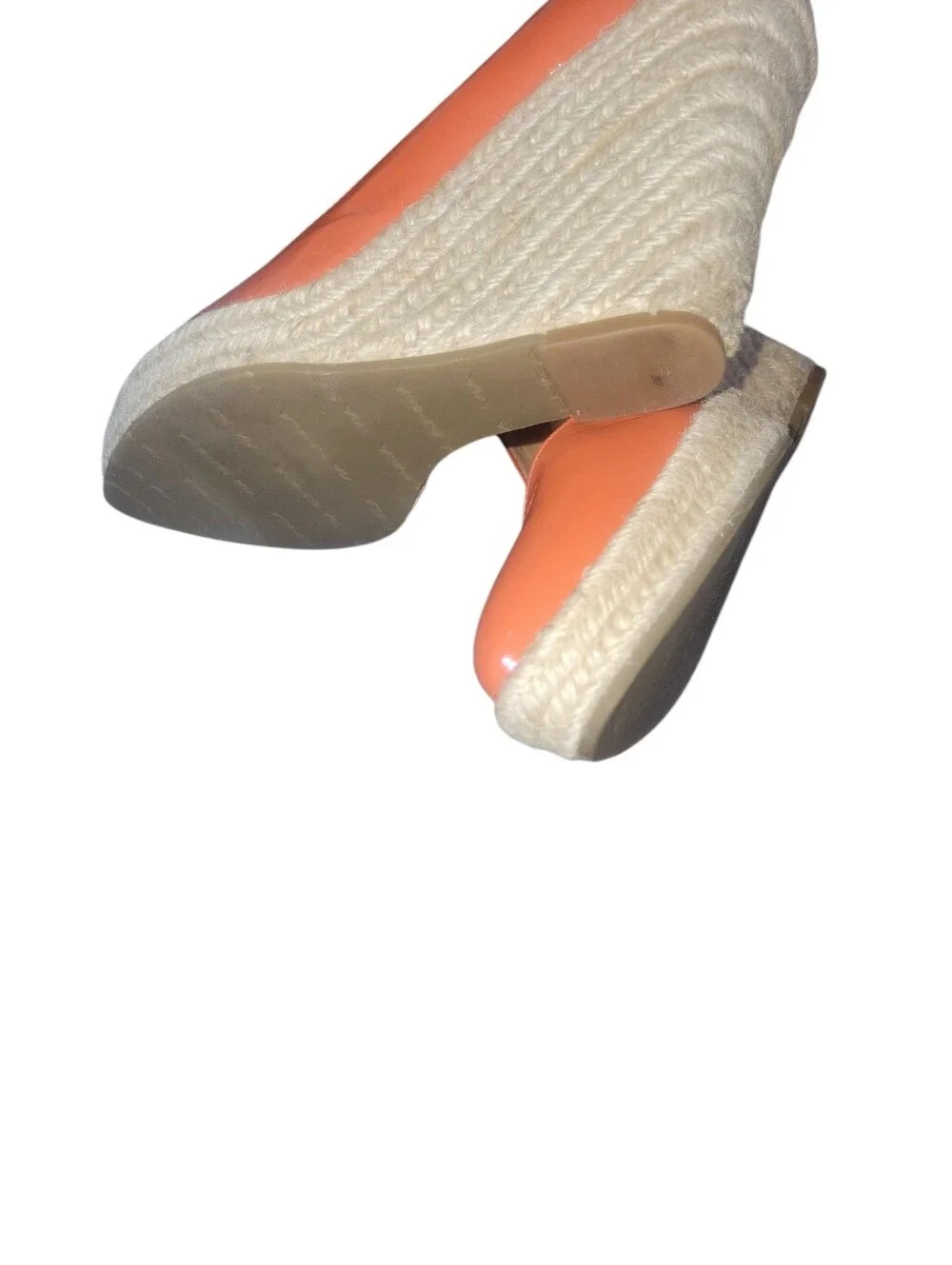 Via Spiga Vibrant  Orange Patent Leather Wedge Espadrille Woven Jute Sole 8